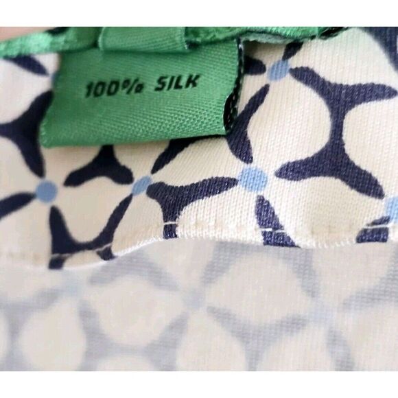 TIBI 100% Silk Dress True Wrap Blue Cream Geometric Pattern Half Sleeve Size 10 - Picture 5 of 7